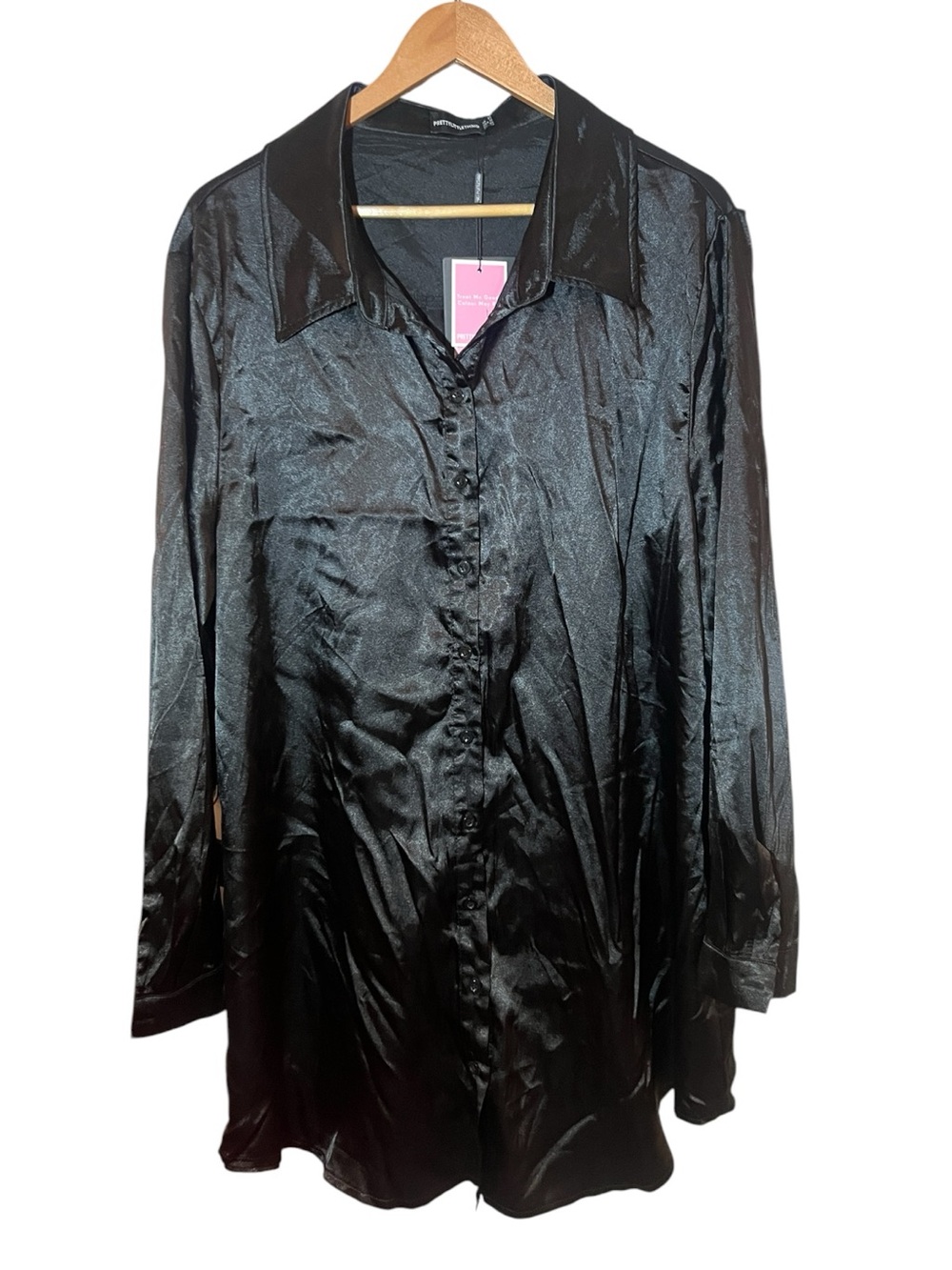 Satin Shirt Dress Pretty Little Thing Button Down Black